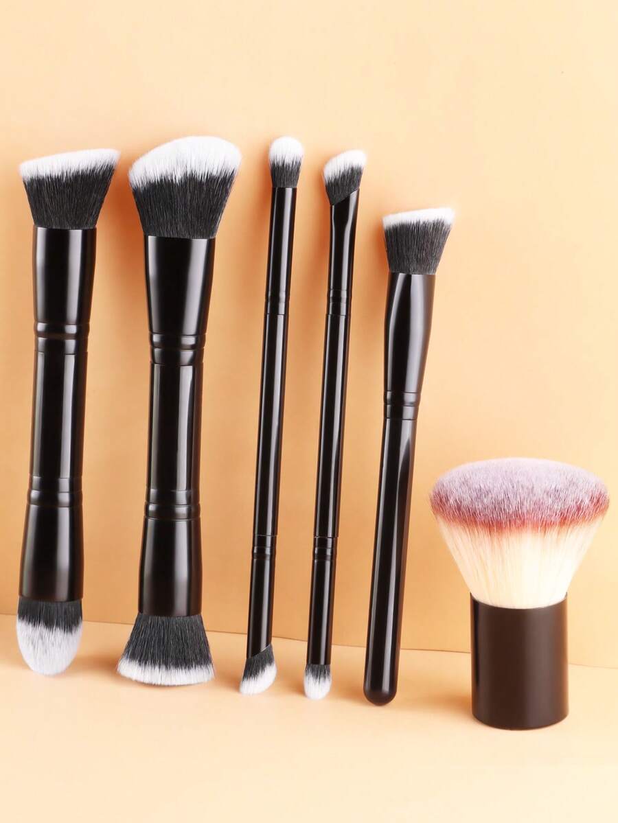 Anfänger Doppelseitiges Make-up Pinsel Set 6 Stücke, Doppelkopf Foundation & Rouge Pinsel, Doppelwinkel Kontur & Highlighter Pinsel, Doppelspitze Concealer & Lidschatten Pinsel, Farbverlauf Borsten Tragbarer Puder Pinsel, Komplettes Make-up Werkzeug Set für Basis, Kontur und Augen Make-up - Verschiedenfarbig - Übersicht 1