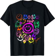 Lokale Lager,Marque,Smile Face Emoticons Fun Vivid Graffiti  Face Graphic T-Shirt - 黑色 - 查看 5