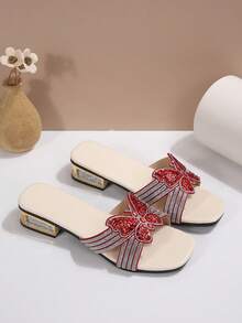 Encantadoras sandalias de tacón alto con tiras cruzadas de cristal rojo para mujer, adecuadas para salidas nocturnas de verano, discoteca, boda, fiesta, vacaciones - Rojo - Ver 7