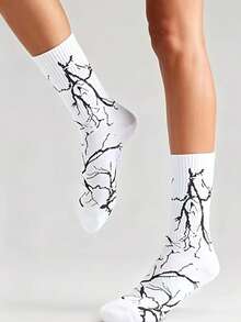5 Pairs Lightning Pattern Mid-Calf Socks, Unisex, INS Street Style, Breathable, Versatile, Sports Casual - Multicolor - View 5