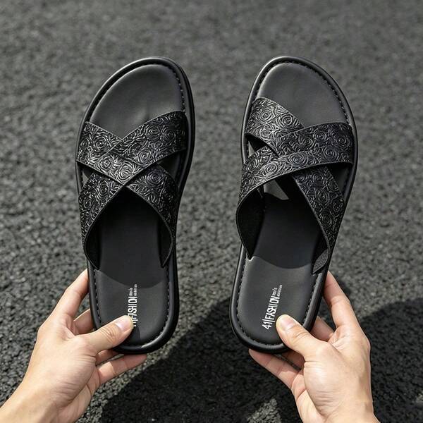 Sandal Pria Sol Lembut dengan Tali Silang, Sandal Selop Terbuka untuk Pria, Pesta Luar Ruangan, Bisnis, Kasual, Hitam, Sandal Selop Minimalis, Cocok untuk Pantai, Kasual, dan Pemakaian Sehari-hari - Nyaman Sepanjang Musim, Sandal Pria, Sepatu Dalam Ruangan Pria
