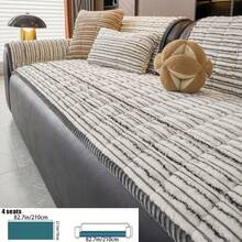 1pc Striped Plush Sofa Cushion Cover, Non-Slip Washable Sofa Protector, Suitable For Pet Owners, Families And Children, Modern Neutral Minimalist Style, Applicable For Living Room And Apartment Daily Decoration, Multiple Sizes And Colors Available - White - View 9