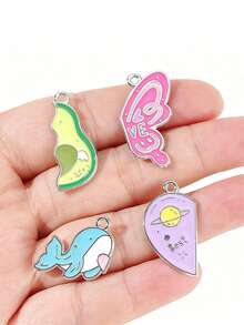 20pcs Minimalist Alloy Oil-Drip Best Friend Necklace Pendant Heart Couple Pendant DIY Necklace Keychain Accessories - Random 20pcs - View 2