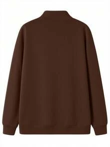 Áo nỉ nam cổ polo nửa khóa kéo in họa tiết phong cách Anh, thời trang thu/đông, phù hợp mặc hằng ngày và đi chơi - màu nâu - Xem 6