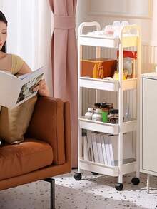 1pc Multifunctional Storage Cart, Movable Gap Snack And Book Storage Rack, Suitable For Living Room, Kitchen, Bedroom, Bathroom And Other Home Use - White - View 3