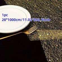 1pc Mesh Hollow Star Table Runner 28*275/500/1000cm With Sequin Foil Metallic Mesh Decor, Suitable For Dining Table Cloth, Adds Radiance, Thin Design, Suitable For Weddings, Birthday Parties, Christmas And Other Occasions - Golden Star - View 12