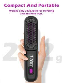 Cordless Hair Straightener Brush, Rapid Heating, Hot Comb Hair Straightener For Women, Lightweight, Type-C Charging Port, Anti-Scald, Lightweight, USB Rechargeable - Black - View 5