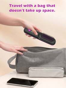 Cordless Hair Straightener Brush, Rapid Heating, Hot Comb Hair Straightener For Women, Lightweight, Type-C Charging Port, Anti-Scald, Lightweight, USB Rechargeable - Black - View 7