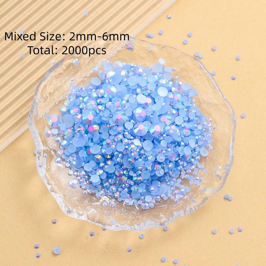 2MM-6MM 混尺寸 2000顆/包 圓形平底樹脂水鑽 果凍糖 AB色 亮面亮片 DIY 寶石水鑽裝飾,黏貼式珠飾,適用於衣服、包包、鞋子、馬克杯、瓶子、保溫杯、手機、DIY配件 - 淺寶藍56 - 查看 1
