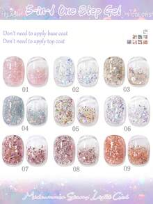 MISS SHAKA 10ml 5-In-1 One-Step Summer Nail Gel Polish, Powder Blue Gold Glitter Sequin, 2026 Super Shiny Galaxy White Fine Glitter, All-Season Popular Color Gel Nail Art Mini Set Series Nail Supplies - Multicolor - View 2