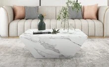 Modern Trumpet Coffee Table White Marble Veneer Living Room Table 70x70x37cm - 白色 - 查看 11