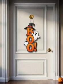 Decorative Signs And Hanging Plaques 2D Flat Wooden Wall Decor Horror Gothic Style No Electricity Required Suitable For Home And Kitchen Holiday Decoration Halloween Decoration - BOO - View 7