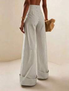 Women's Fashionable Versatile Striped Casual Pants White - White - View 2