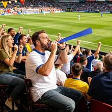 Soccer Ball Vuvuzela Stadium Horns, Plastic Loud Stadium Noise Makers With Lanyard, Football Trumpets For Soccer Games Sports Events Carnival Party Fan Cheering, Noisemakers For Adults - A - View 5