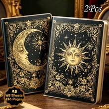 1pc/2pcs A5 136 Pages PP Cover Notebook - Sun & Moon, European Gothic Vintage Mysterious Galaxy Style, Lined Notebook, Fashion Notebook, Writing Practice Book, Travel Journal, Office Supplies, Stationery, Creative Gift For Women, Premium Gift, Back To School Essentials - A5 - View 15