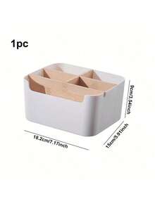 1 pieza Organizador de escritorio de bambú con 5 compartimentos, caja de almacenamiento premium a prueba de humedad para suministros de oficina, soporte para bolígrafos, caja de almacenamiento de cosméticos para el baño, estante multiusos para la sala de estar, organizador de joyas para aretes y anillos, producto de almacenamiento y organización para el hogar, adecuado para escritorio, gabinete, tocador, escritorio de dormitorio, regreso a la escuela - Multicolor - Ver 3