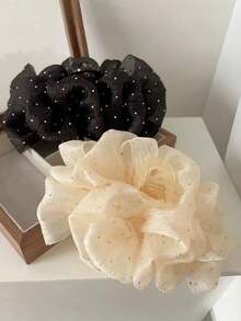 1pc Elegant Starry Rhinestone Chiffon Hair Claw Clip, Multi-Layer Ruffle Glitter Hair Clip For Women - Beige - View 2