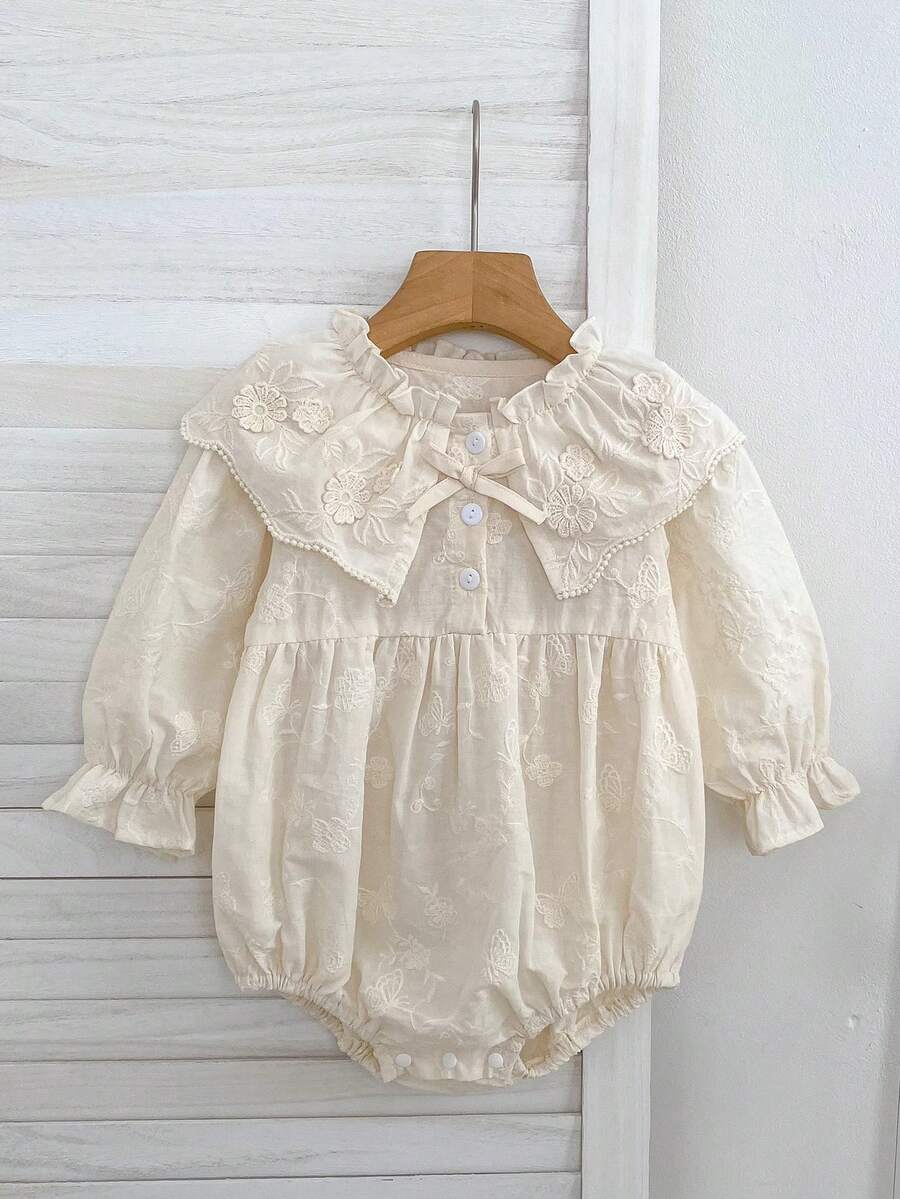 Baju Bayi Perempuan Model Putri dengan Kerah Renda Lengan Panjang - Aprikot - View 1