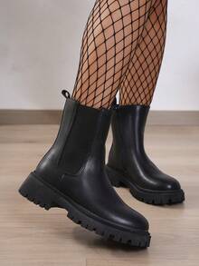 Women's Plus Size New Fashion Solid Color Slip-On Ankle Boots - Black - View 2