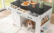 Kitchen Island With 3 Drawers, Adjustable Shelf, Pet-Friendly Area - White (120x60x90cm) - White - View 11
