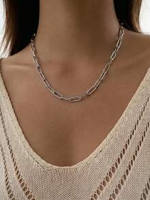 1pc Silver Hollow Chunky Chain Necklace - Silver - View 1