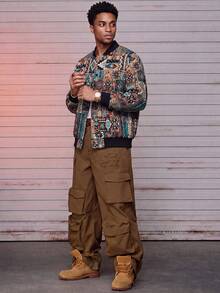 MAISONFOX Men's Street Style Vintage Colorful Print Long Sleeve Short Stand Collar Jacket, Button Jacket, Baseball Jacket, Men's Jacket, Motorcycle Jacket - Black - View 2