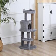 PawHut 104 Cm Cat Tree, Cat Condo Tree Tower, Cat Activity Centre With Scratching Posts, Plush Perches, Hanging Ball - Grey - T0001-01-4414 - View 11