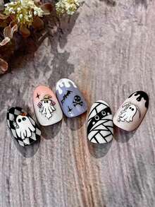1片 3D浮雕骷髏美甲貼紙，馬卡龍色骷髏手勢美甲貼花，自黏式哥德風可愛美甲貼 - 彩色 - 查看 6