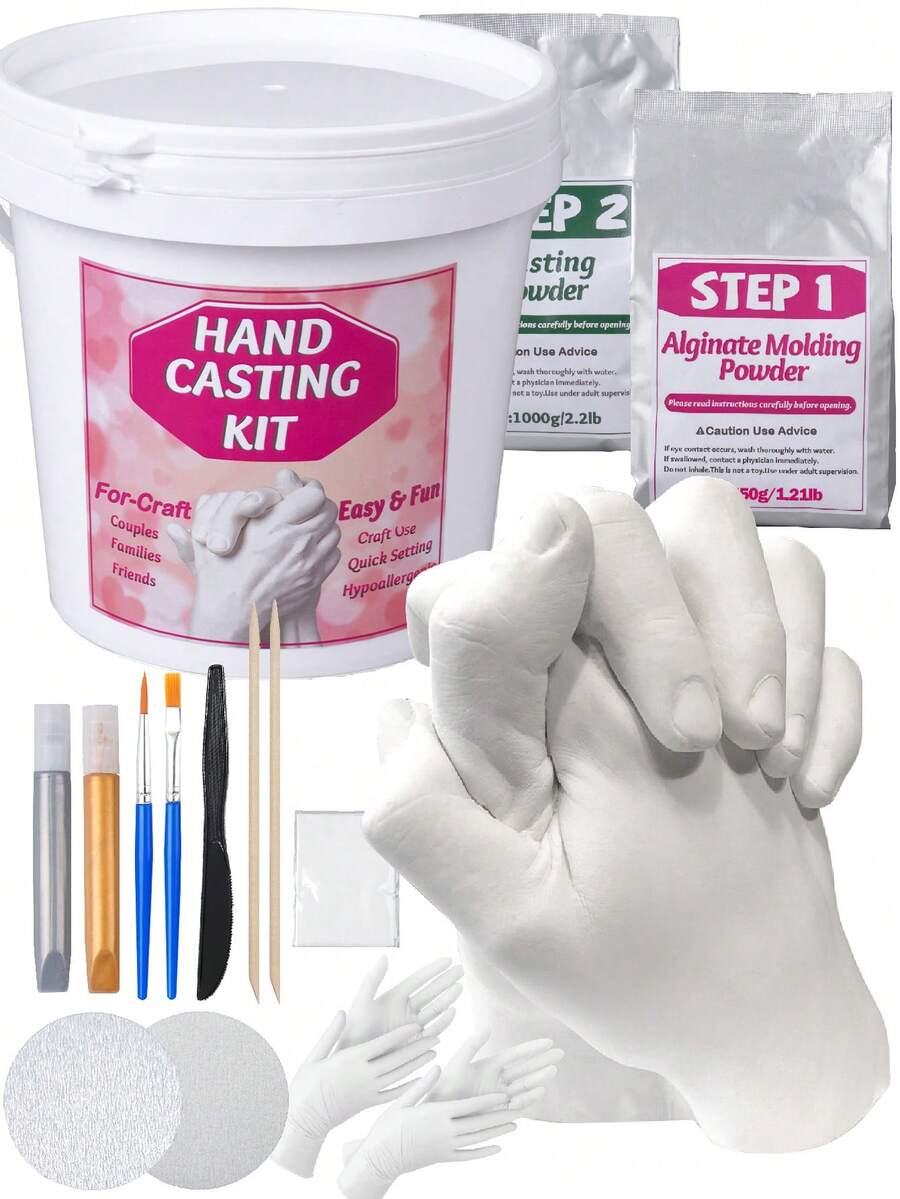 550g+1000g Set 3D Hand And Foot Casting Kit, DIY Handmade Gift Set, Couples 3D Plaster Hand Mold Set, Plaster Powder, DIY Hand And Foot Mold Kit, Ideal Home Decor, Valentine's Day Gift, Wedding Anniversary Gift - A - View 1