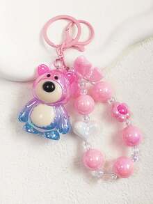 Cute Colorful Beaded Bracelet Forever Heart Charm Oil Bear Liquid Keychain Floating Letter Square Quicksand Bottle Keyring,Purse Charms - Multicolor - View 11