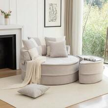Round Sofa With 5 Cushions And Ottoman For Living Room And Bedroom - 灰色 - 查看 8