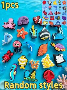 1~21pcs Random Marine Life Series, PVC Material, Includes Crab, Sea Turtle, Starfish And Other Marine Life Patterns, Suitable For Shoe Decoration. Ideal Choice For Beach Theme Gifts. This Vibrant Marine Life And Beach Decoration Set Is Detachable - A - View 8