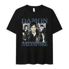 Camisa con estampado de Damon Salvatore Ian Somerhalder de drama televisivo para mujeres, moda gótica retro, camisa oversize para streetwear de mujer - YL540-7BIack - Ver 6