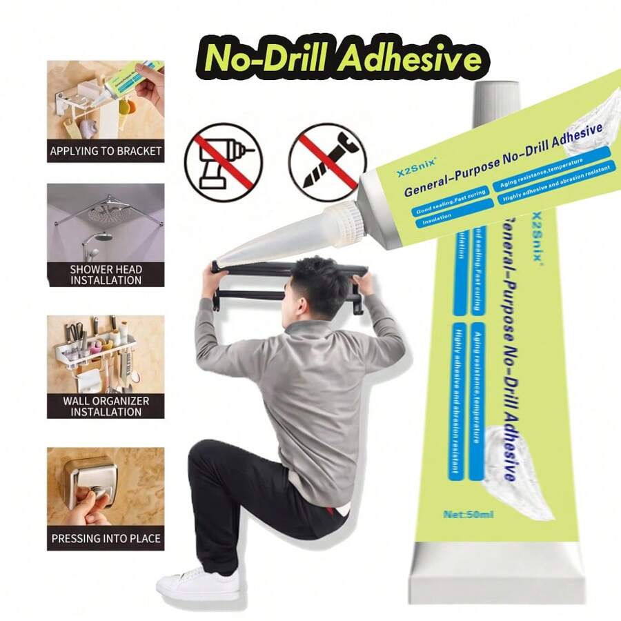 Strong Nail-Free Glue Transparent Powerful Adhesive Suitable For Wall, Metal, Mirror, Tile, Baseboard, Bathroom Shelf, Waterproof, Multi-Purpose, No Drilling, Home Adhesive, Sealant, Strong Fixing Sealant, Nail-Free Glue, Daily Repair Tool