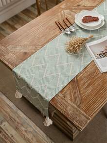 1 pieza Corredor de mesa con patrón geométrico y estilo moderno, mantel largo de tejido de jacquard, adecuado para mesa de comedor, mesa de café, cubierta antipolvo para gabinete de TV, cómoda para decoración de la cama - Verde - Ver 10