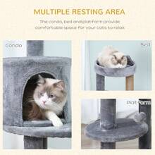 PawHut 104 Cm Cat Tree, Cat Condo Tree Tower, Cat Activity Centre With Scratching Posts, Plush Perches, Hanging Ball - Grey - T0001-01-4414 - View 8