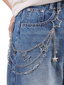 1 Peça Corrente de Calça de Metal Multicamadas com Pentagrama Vazado, Elegante e Personalizada, Corrente de Calça Hip-Hop Versátil - Multicolorido - Visão 7