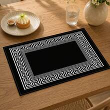 1 Peça Jogo Americano de Linho Preto e Branco, Tapete de Café da Manhã, Tapete de Café, Tapete de Xícara, Tapete de Tigela, Acessório de Decoração de Cozinha Doméstica, Jogo Americano Fácil de Limpar, Adequado para Casa, Restaurante, Decoração de Restaurante, Presente de Feriado, Presente para Amigos, Conjunto de Múltiplas Peças - Multicolorido - Visão 7
