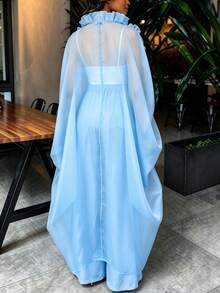 AOMEI 女款優雅淺藍色寬鬆透視和服風洋裝，附荷葉邊、前開襟與抽繩設計，婚禮賓客派對洋裝 - 淺藍色 - 查看 3