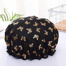 1pc Gold Foil Double Layer High Quality Shower Cap, Featuring Double Layer Design, Outer Layer With Exquisite Printed Fabric, Inner Layer With High Quality Lining - Multiple Styles - View 5