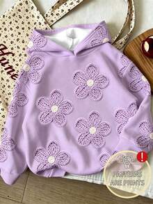 Young Girl Cartoon Pattern Warm Hooded Sweatshirt - Purple - View 1