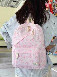 3-Piece Back To School Backpack Set - Bow Pattern Large Capacity Backpack + Lunch Bag + Pencil Case Multi-Pack, With Laptop Compartment, Durable Nylon Backpack, With Adjustable Shoulder Straps And Spacious Multi-Pockets - Lightweight Portable Zipper Bag, Suitable For Students/Teenagers/Graduates, Perfect For Outdoor/Travel/Middle School/High School/College, Essential College Backpack - 2319 - View 7