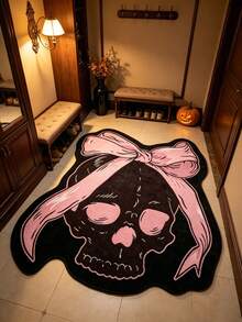 1 pieza Alfombra de calavera dulce negra & rosa, Halloween, alfombra decorativa, decoración de dormitorio, alfombra pequeña, alfombra, decoración del hogar, alfombra de sala de estar, alfombra pequeña de sala de estar, alfombra de dormitorio, decoración del hogar de sala de estar, alfombra de exterior, alfombra lavable - Multicolor - Ver 5