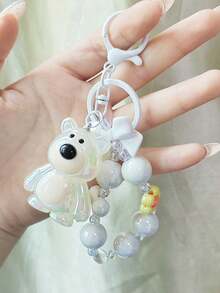 Cute Colorful Beaded Bracelet Forever Heart Charm Oil Bear Liquid Keychain Floating Letter Square Quicksand Bottle Keyring,Purse Charms - Multicolor - View 7