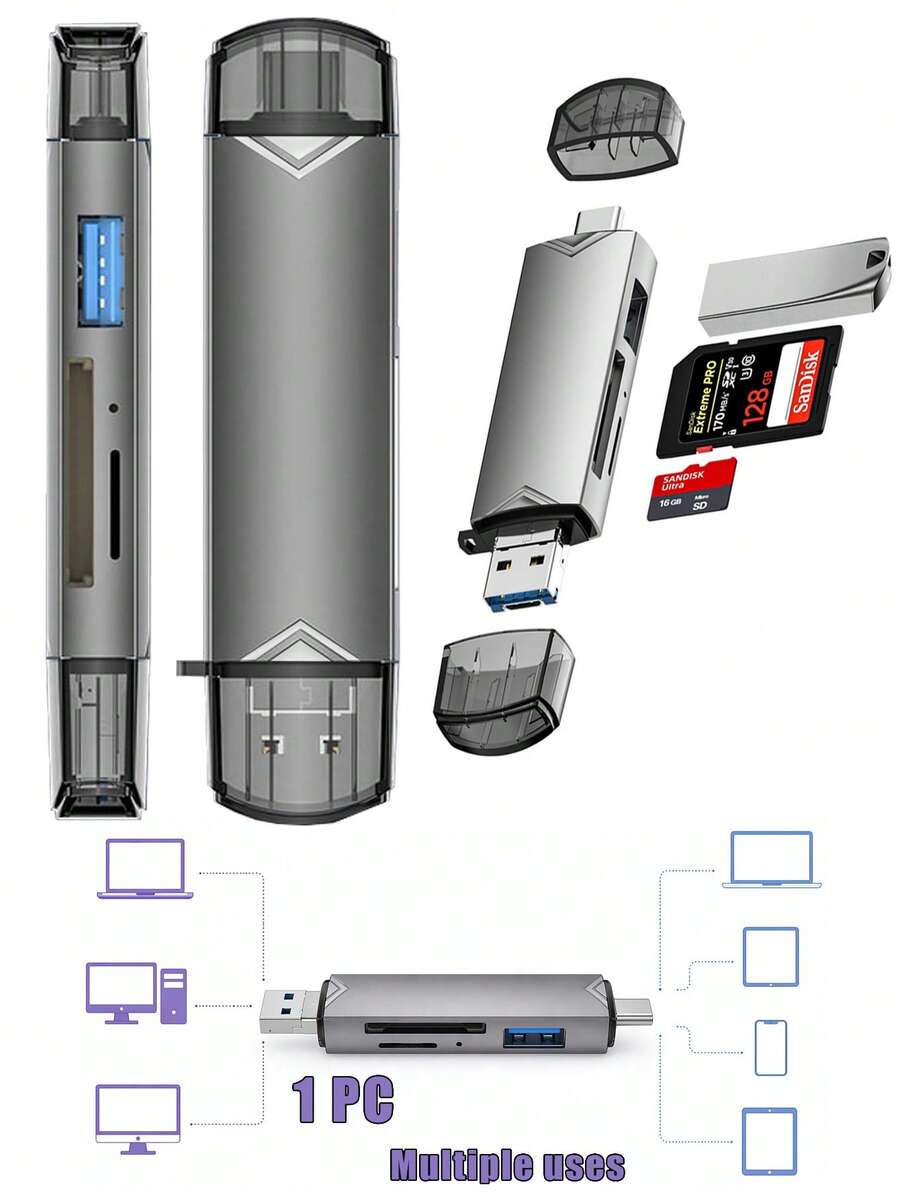 Borriig Pembaca Kartu USB 3-in-1 SD/TF/MicroSD Adapter Transfer Data, Kompatibel dengan Kamera, DSLR, Ponsel, Laptop, Desktop, Windows - Hitam, Aksesori Fotografi Perjalanan Pembaca Kartu Portabel, Tidak Perlu Menghapus Foto Lagi! - MultiWarna - View 1