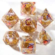 7-Piece Full Set Multi-Sided Dice, High-Transparency Crystal Resin With Embedded Laser Holographic Glitter And Blue Dragon Pattern, Paired With Silver Numbers, Owl Details Come Alive With Dynamic Presence Under Light, Creating A Magical Atmosphere. Suitable For D&D Tabletop Games, Smooth And Transparent Hand Feel, A Personalized Collection For RPG Players And Dragon Theme Enthusiasts. - Multicolor - View 7