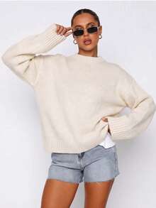 Women's Fashionable Long Sleeve Knit Sweater, Soft & Loose Fit, New Arrival Autumn/Winter Fall - Off White - View 5