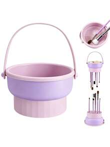 1/2pcs 2-In-1 Makeup Brush Cleaning Pad, Silicone Cleaning Bowl, Portable Foldable Makeup Brush Cleaning Bowl With Drying Rack, Suitable For Cleaning And Drying Makeup Brushes, Powder Puffs And Sponges - Multicolor - View 11