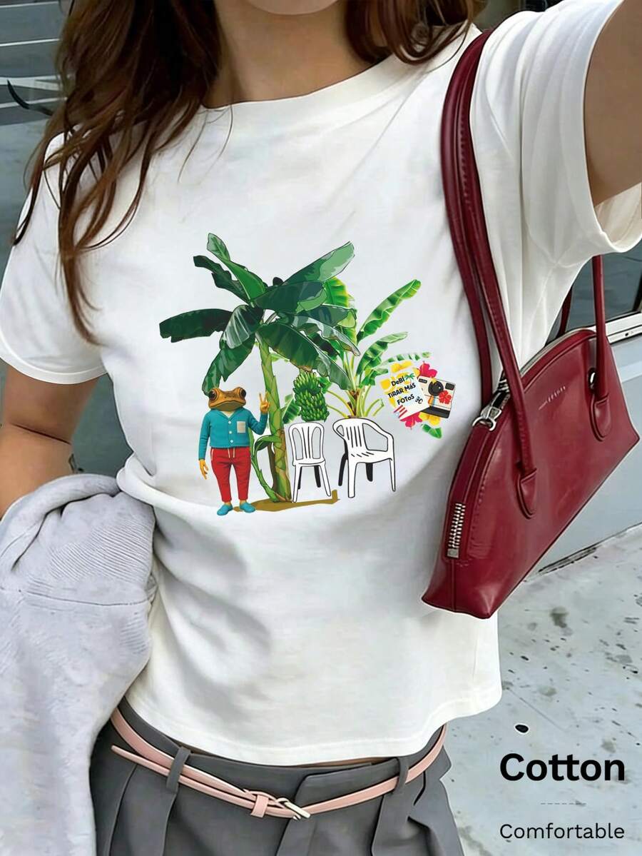 Puerto Rico Bunny "DtMF" Fun Frog Unique Print Fitted Shoulder T-Shirt, Vacation Travel Beach - White 7 - View 1