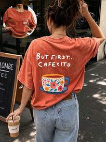 First-Time Offer... Coffee Pleasure Women's Plus Size Crew Neck Loose T-Shirt, Perfect For Vacations, Travel, And Beaches - Orange Red - View 2